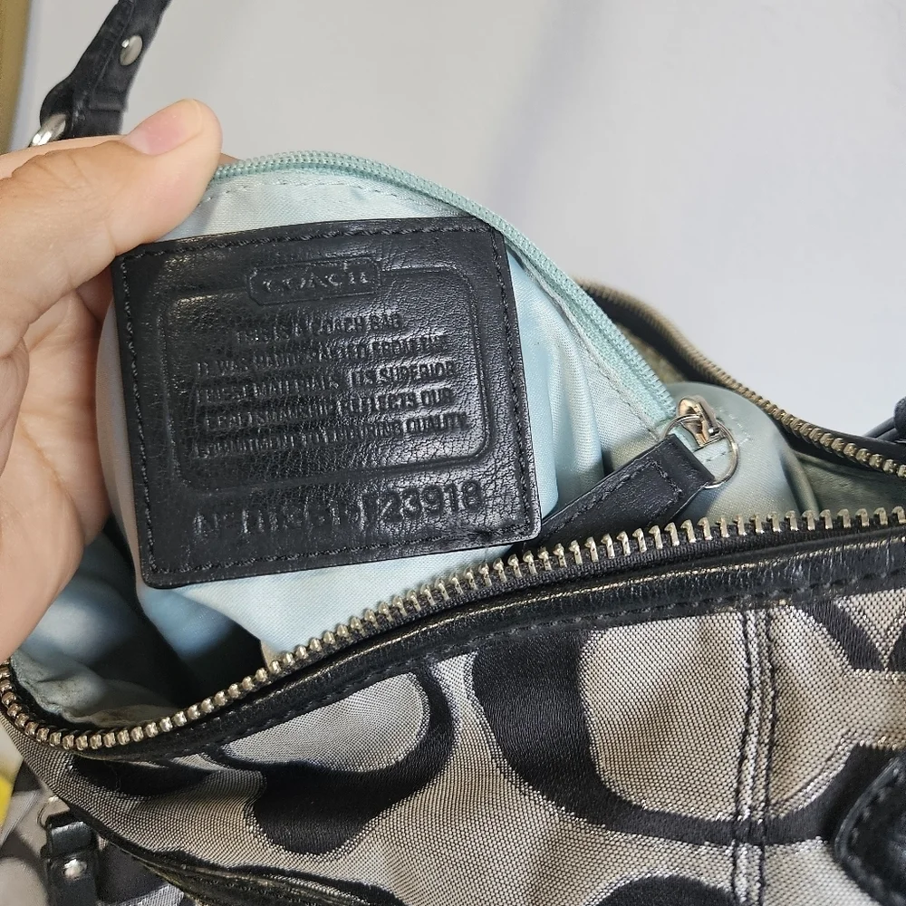 Coach Daisy Hobo Black and Gray Signature Shoulder Bag